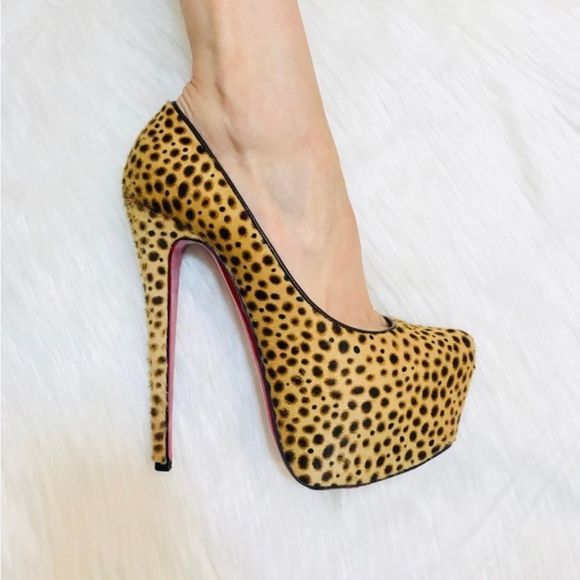 CHRISTIAN LOUBOUTIN Daffodil 160 brown pony jungle cheetah print platform - Picture 14 of 15